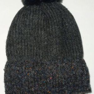 Be Clever Warm Winter Pom Pom Faux Fur Lined Acrylic Beanie Hat Dark Gray